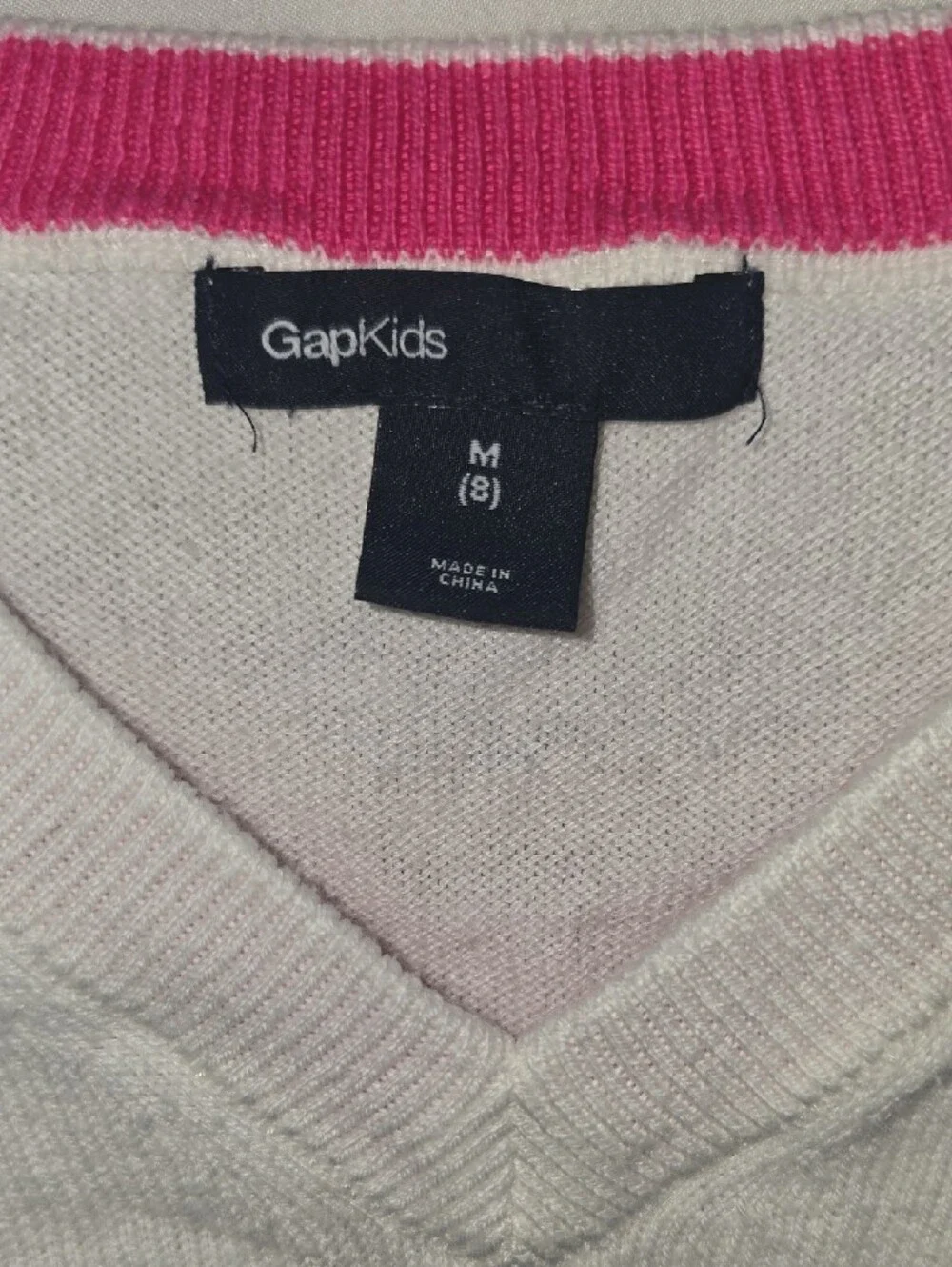 GAP Cream White V-Neck Sweater with Pink Trim